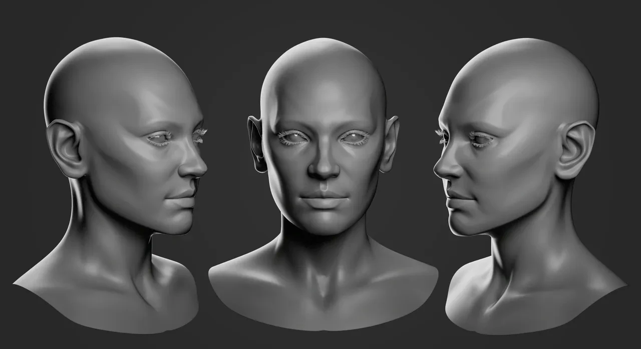 Female character head sculpt — stylized realism applied to the female protagonist